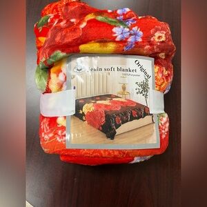 Jenin Soft Blanket - Red and Floral Design